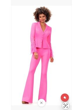 Ashley Lauren Hot Pink Feather-Cuff Suit Set